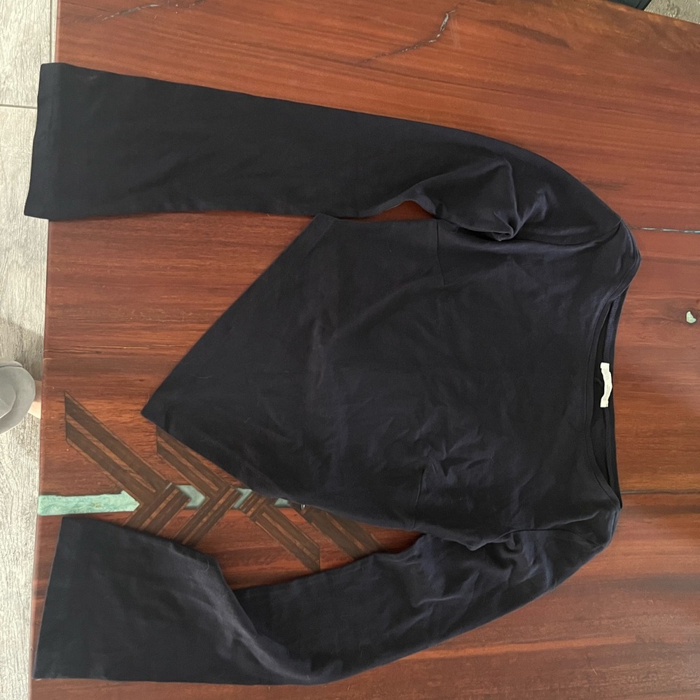 Zara Navy Asymmetrical Cropped Blouse